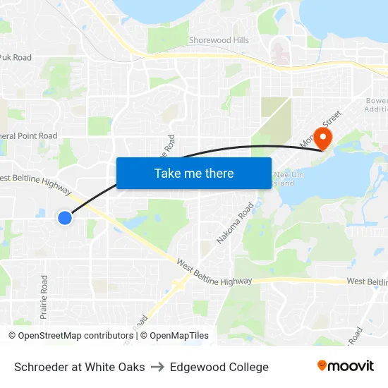 Schroeder at White Oaks to Edgewood College map