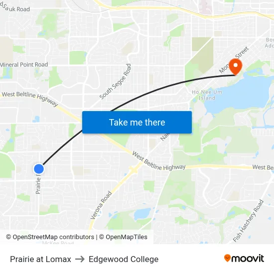 Prairie at Lomax to Edgewood College map