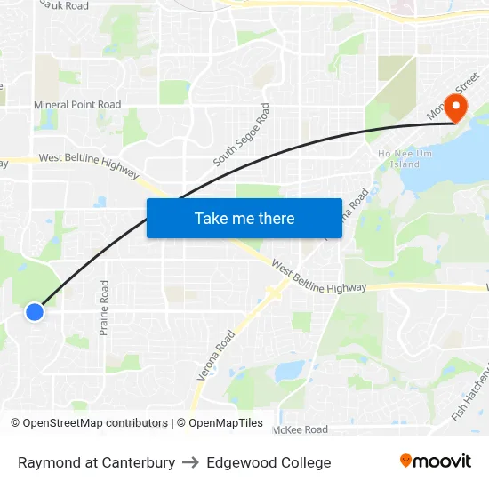 Raymond at Canterbury to Edgewood College map