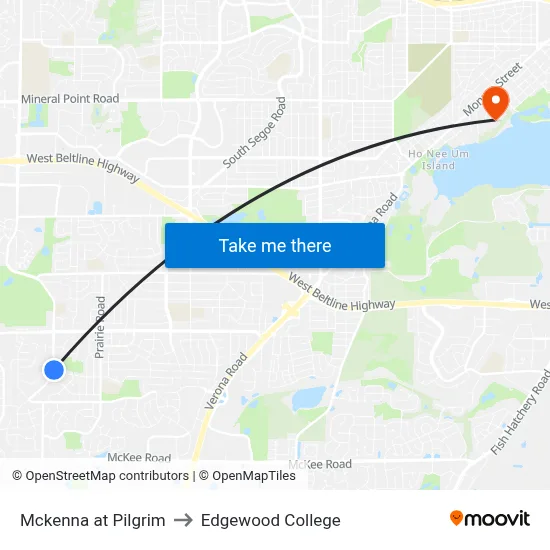 Mckenna at Pilgrim to Edgewood College map