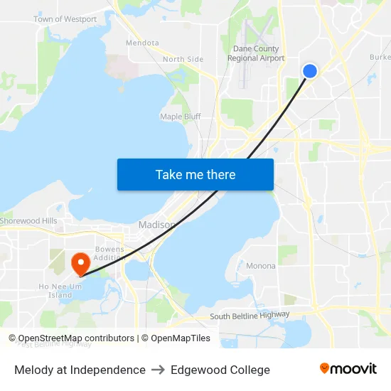 Melody at Independence to Edgewood College map