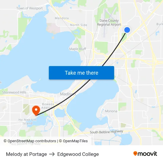 Melody at Portage to Edgewood College map