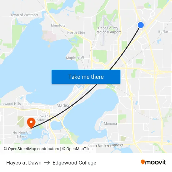 Hayes at Dawn to Edgewood College map