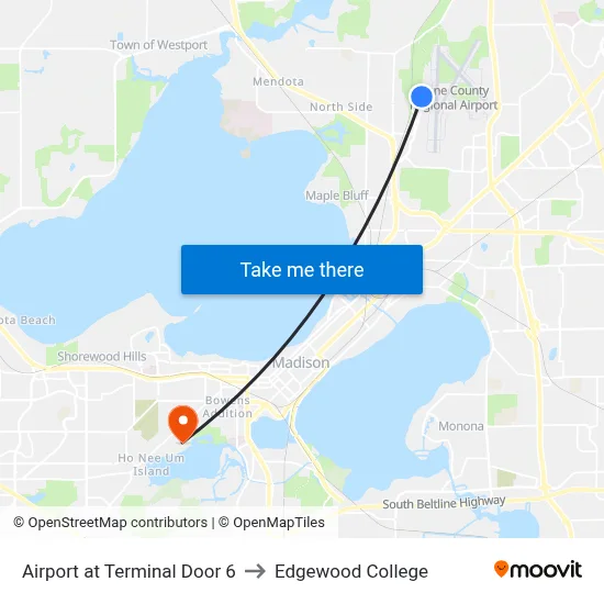 Airport at Terminal Door 6 to Edgewood College map