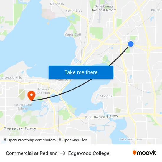 Commercial at Redland to Edgewood College map