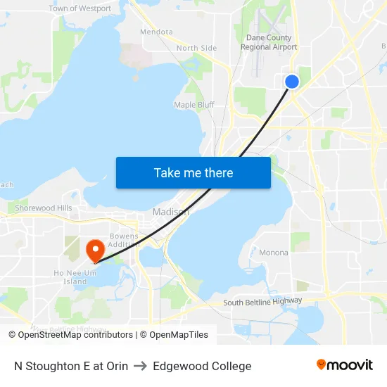 N Stoughton E at Orin to Edgewood College map