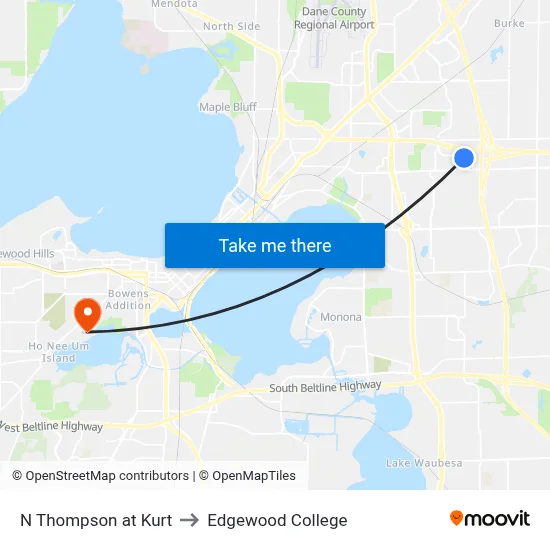 N Thompson at Kurt to Edgewood College map