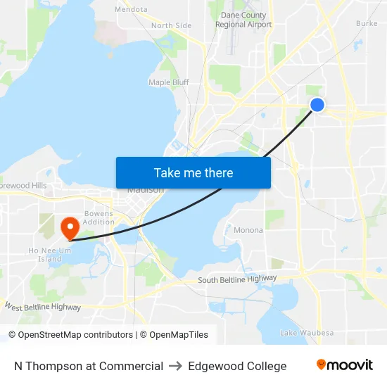 N Thompson at Commercial to Edgewood College map