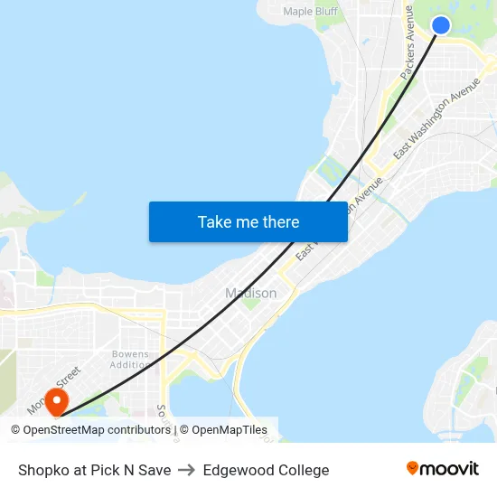 Shopko at Pick N Save to Edgewood College map