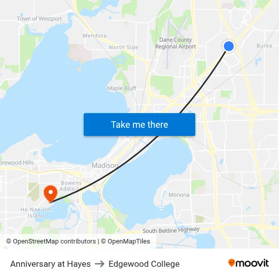 Anniversary at Hayes to Edgewood College map