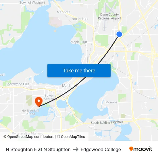 N Stoughton E at N Stoughton to Edgewood College map