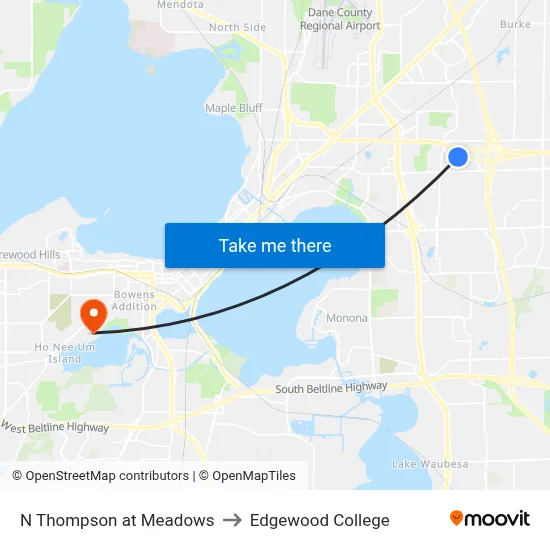 N Thompson at Meadows to Edgewood College map