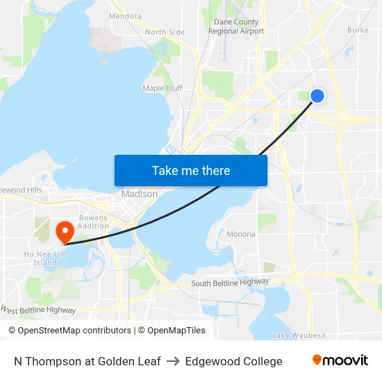 N Thompson at Golden Leaf to Edgewood College map