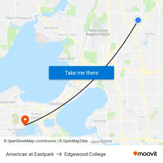 American at Eastpark to Edgewood College map