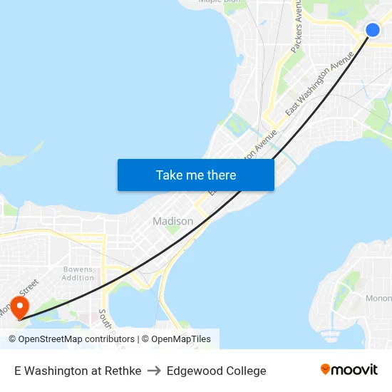 E Washington at Rethke to Edgewood College map