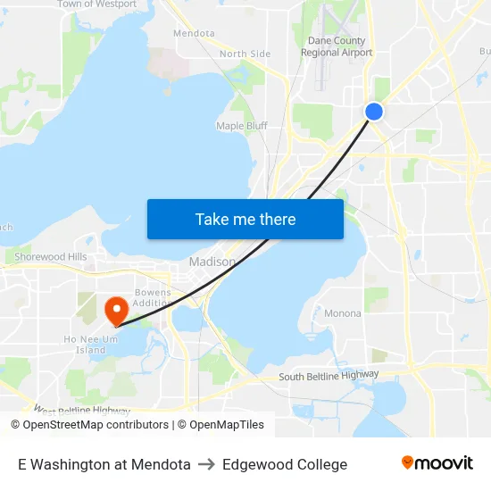 E Washington at Mendota to Edgewood College map