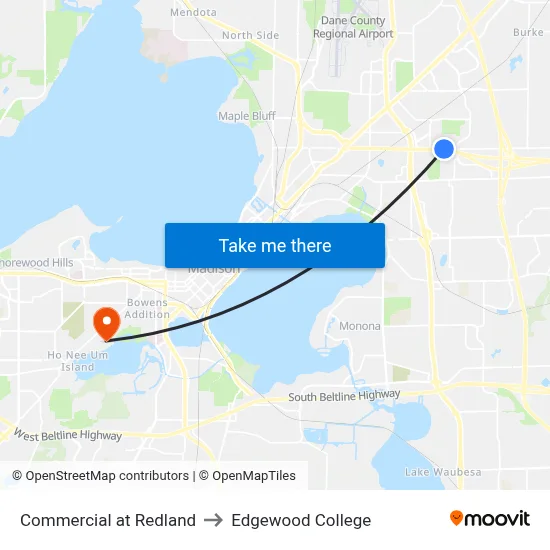 Commercial at Redland to Edgewood College map
