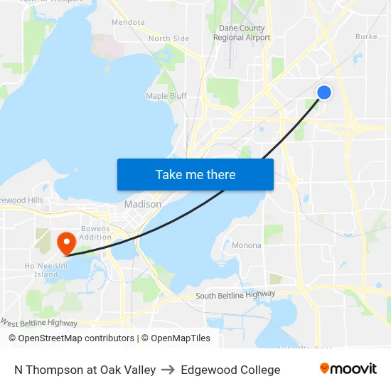 N Thompson at Oak Valley to Edgewood College map