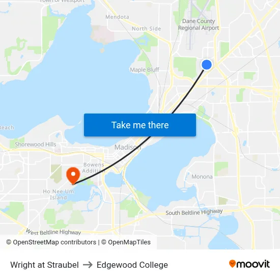 Wright at Straubel to Edgewood College map