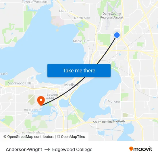 Anderson-Wright to Edgewood College map