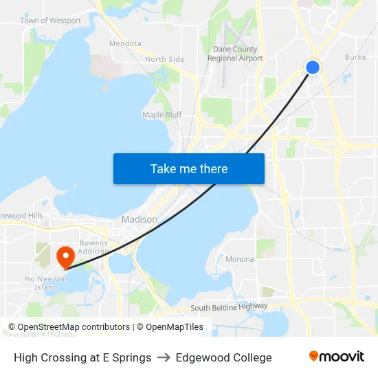 High Crossing at E Springs to Edgewood College map