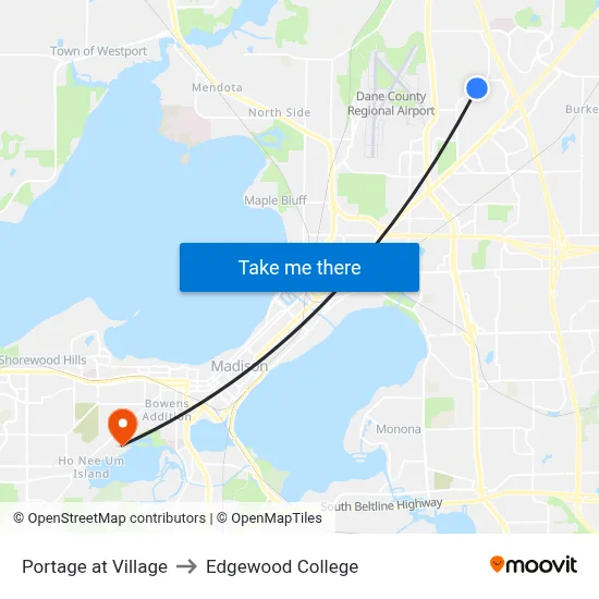 Portage at Village to Edgewood College map