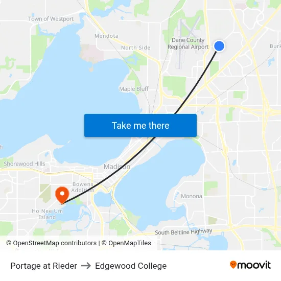 Portage at Rieder to Edgewood College map
