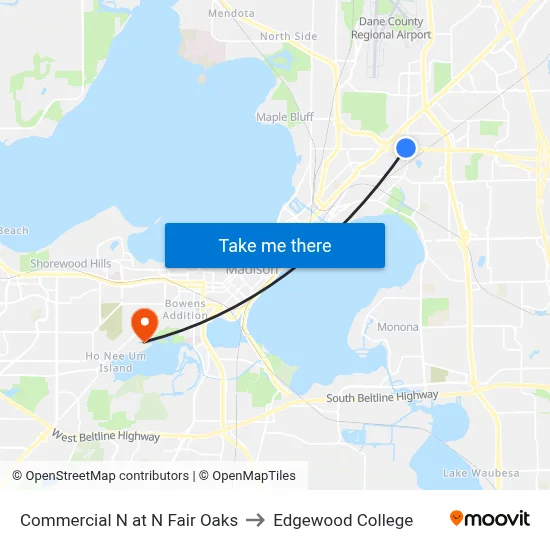 Commercial N at N Fair Oaks to Edgewood College map