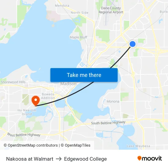 Nakoosa at Walmart to Edgewood College map