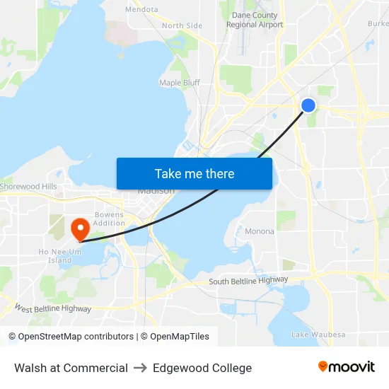 Walsh at Commercial to Edgewood College map