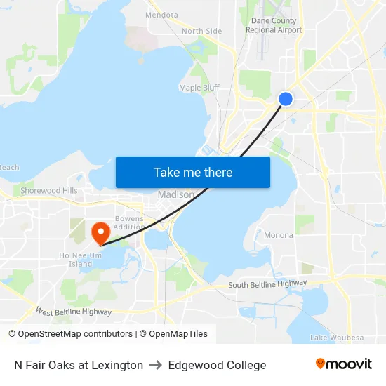 N Fair Oaks at Lexington to Edgewood College map