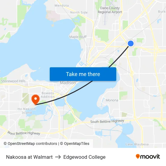 Nakoosa at Walmart to Edgewood College map