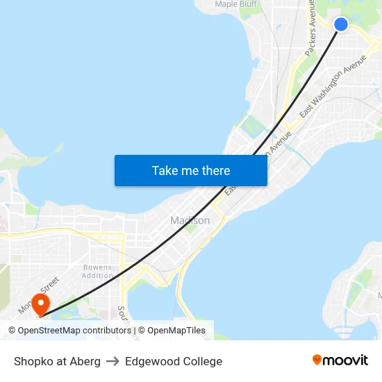 Shopko at Aberg to Edgewood College map