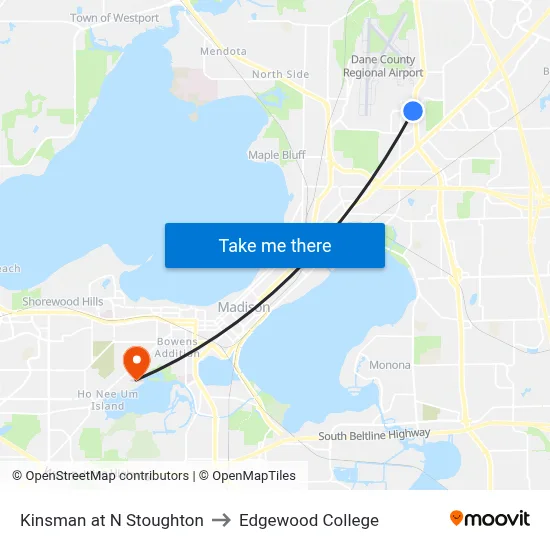 Kinsman at N Stoughton to Edgewood College map