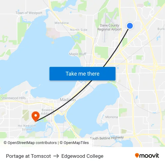 Portage at Tomscot to Edgewood College map