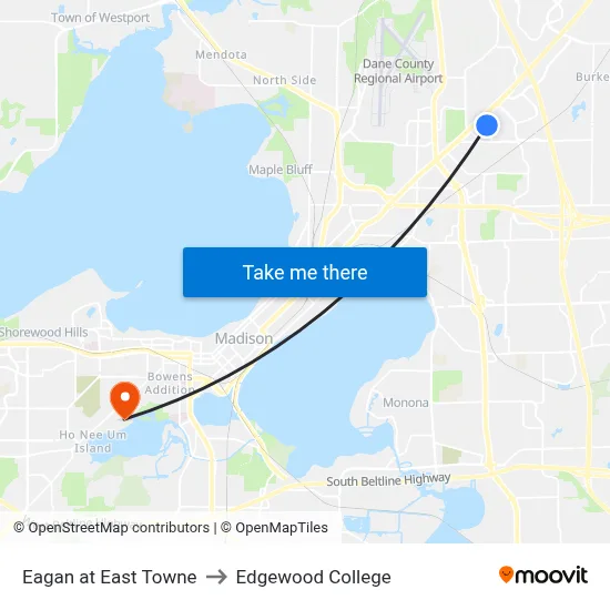 Eagan at East Towne to Edgewood College map
