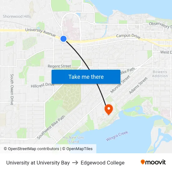 University at University Bay to Edgewood College map