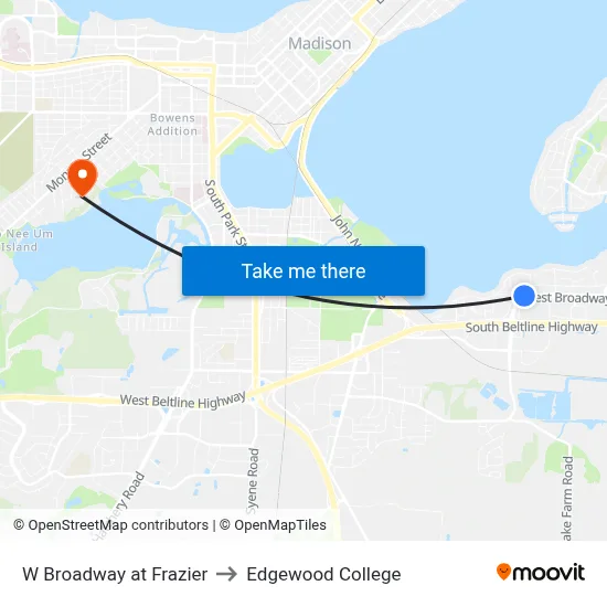 W Broadway at Frazier to Edgewood College map