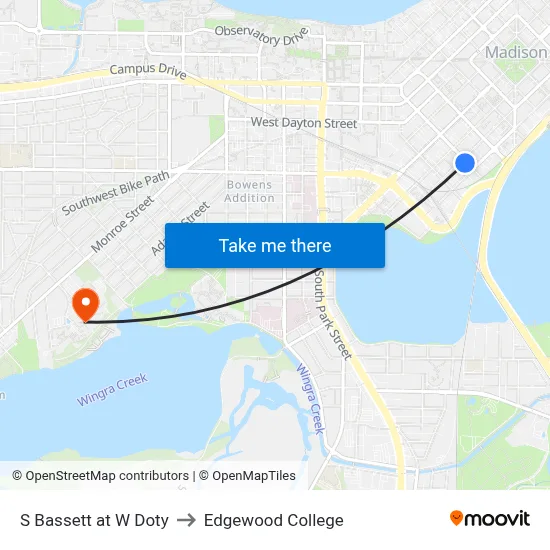 S Bassett at W Doty to Edgewood College map