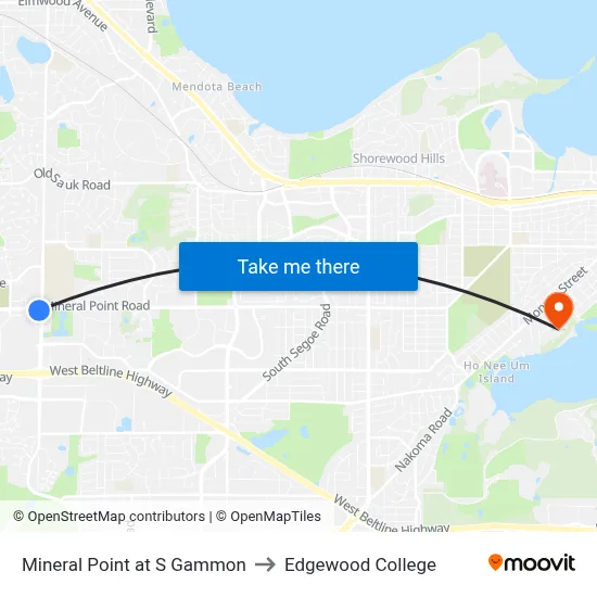 Mineral Point at S Gammon to Edgewood College map