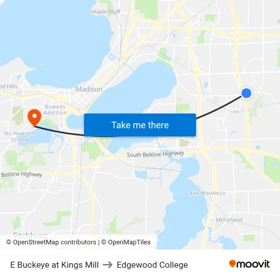 E Buckeye at Kings Mill to Edgewood College map