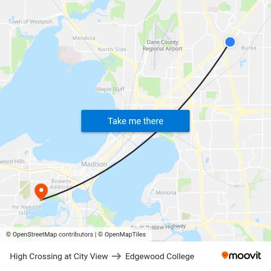 High Crossing at City View to Edgewood College map