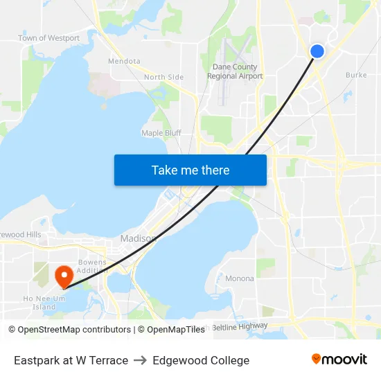 Eastpark at W Terrace to Edgewood College map