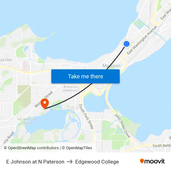 E Johnson at N Paterson to Edgewood College map