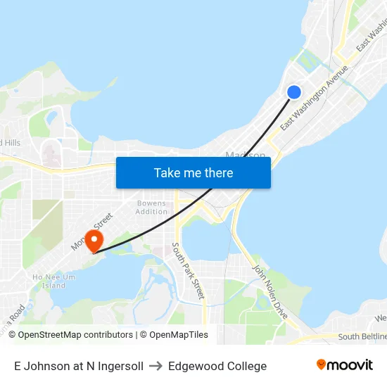 E Johnson at N Ingersoll to Edgewood College map