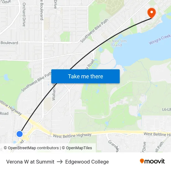 Verona W at Summit to Edgewood College map