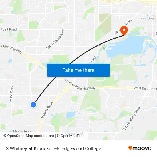 S Whitney at Kroncke to Edgewood College map