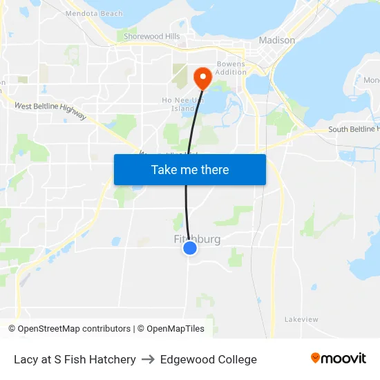 Lacy at S Fish Hatchery to Edgewood College map