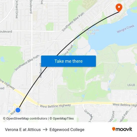 Verona E at Atticus to Edgewood College map
