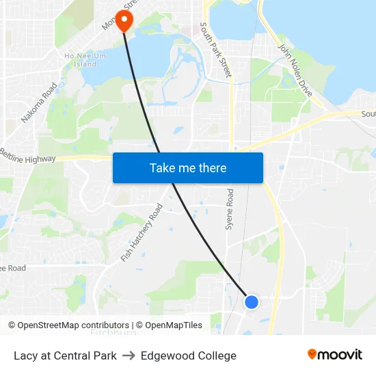 Lacy at Central Park to Edgewood College map